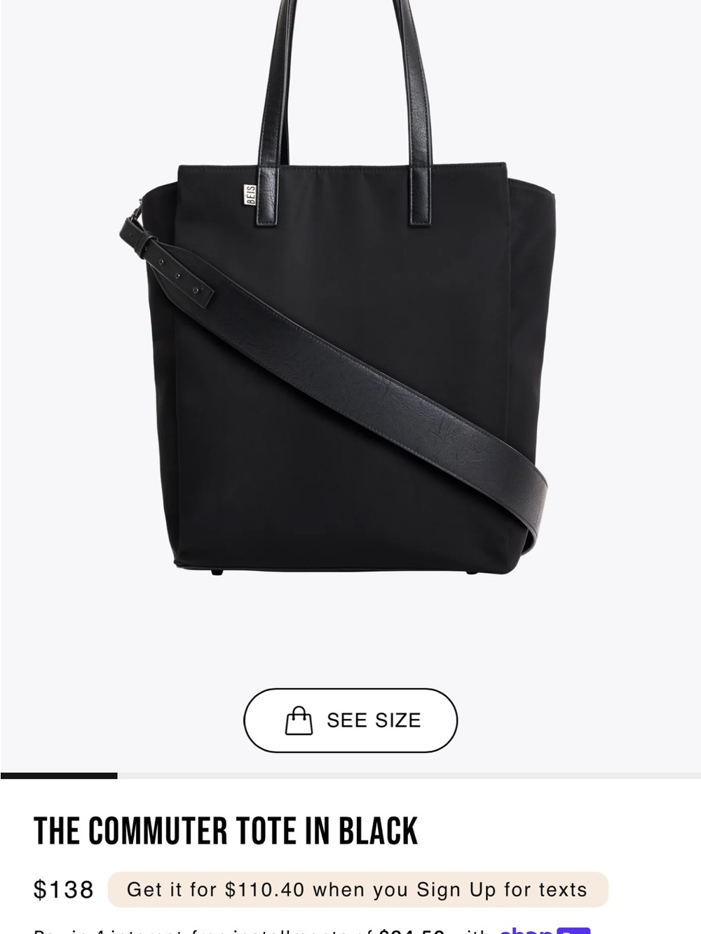 BEIS Black Commuter Tote - Picture 1 of 1